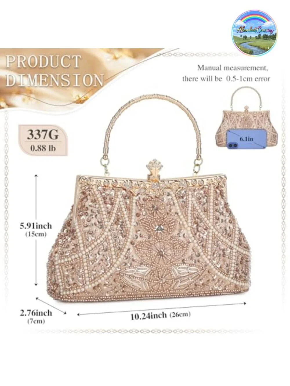 1920s Vintage Beaded Evening Clutch Purse Bridal Prom Party Handbag with Chain